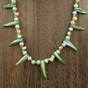 18" Sterling Real Pearl & Green Shell Necklace
